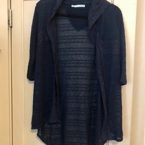 Mid length hooded lace cardigan